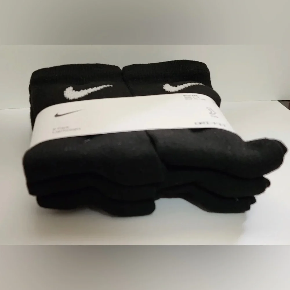 Nike dri-fit crew socks 6 pair pack black youth kids boys XXS XS